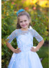 Blue Lace Tulle Keyhole Back Flower Girl Dress With Butterflies